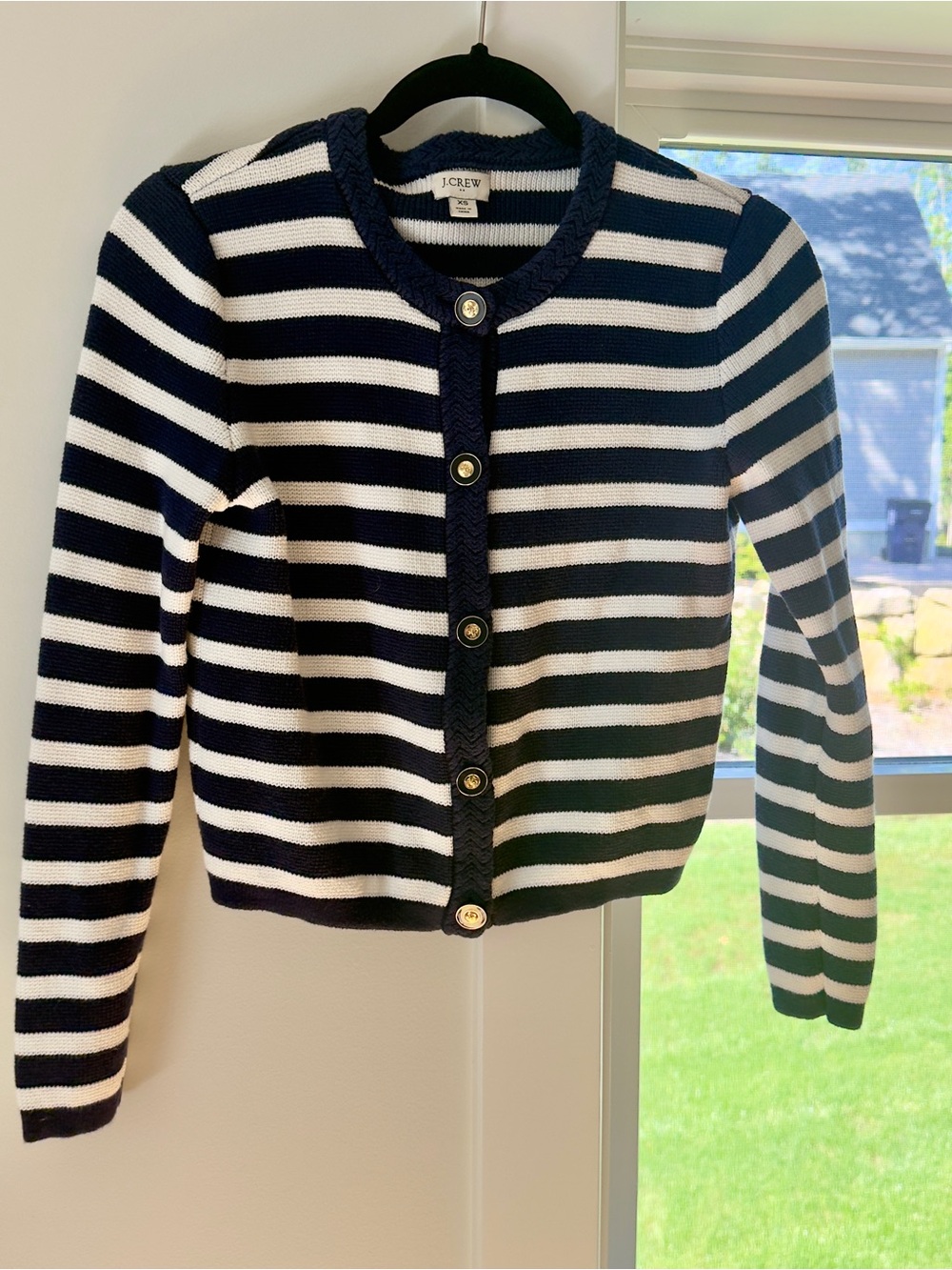J.Crew factory Navy & White Striped Button-Up Sweater XS